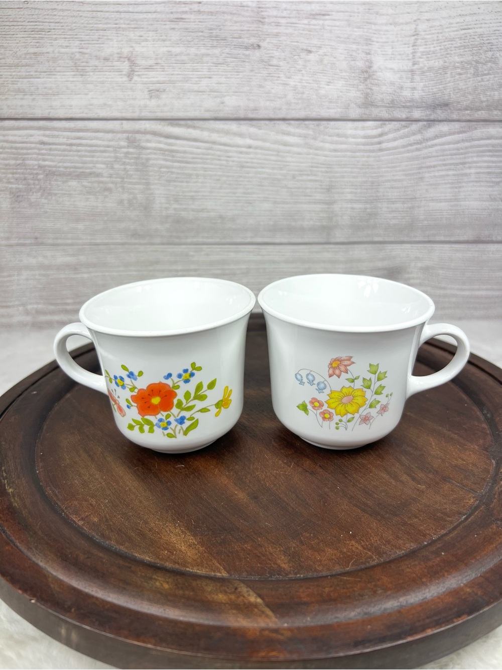 Vintage Corning Coffee Tea Cups Mugs Spring Flowers Retro 70s Lot of 2 Cottage